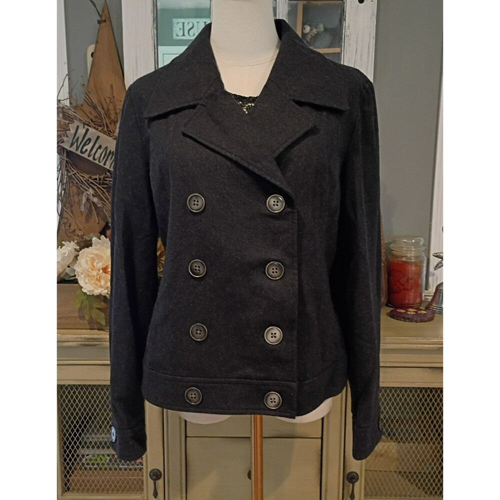 Context Women's Size 16 Wool Blend Blazer Double Breasted Long Sleeve Charcoal